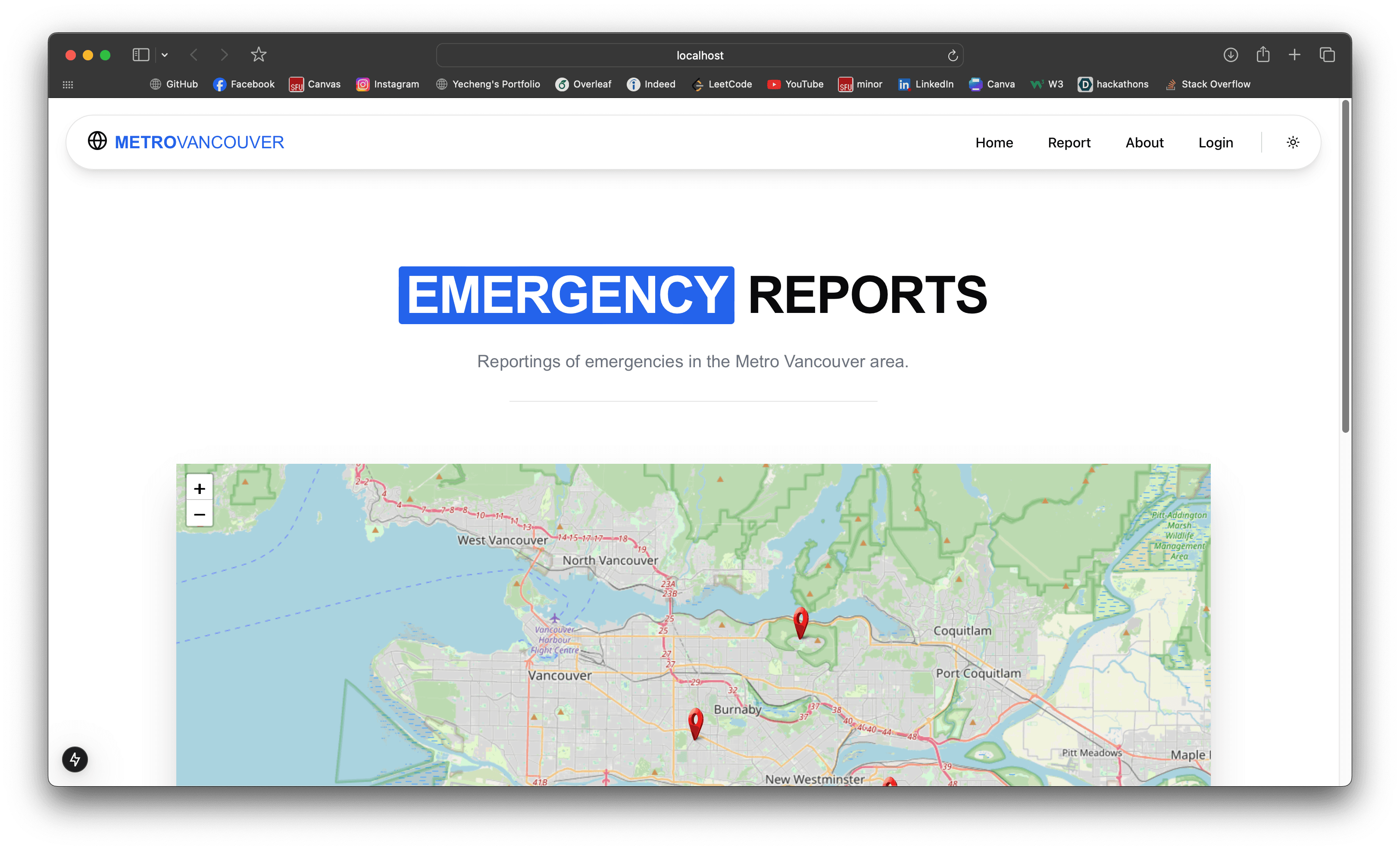 Screenshot of Metro Vancouver 9-1-1 Report System