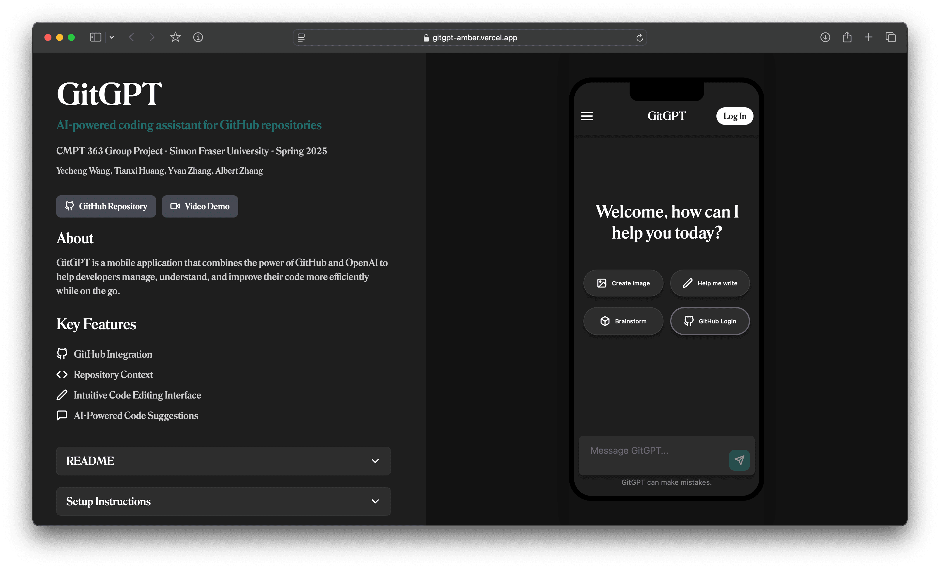 Screenshot of GitGPT: OpenAI Code Assistant